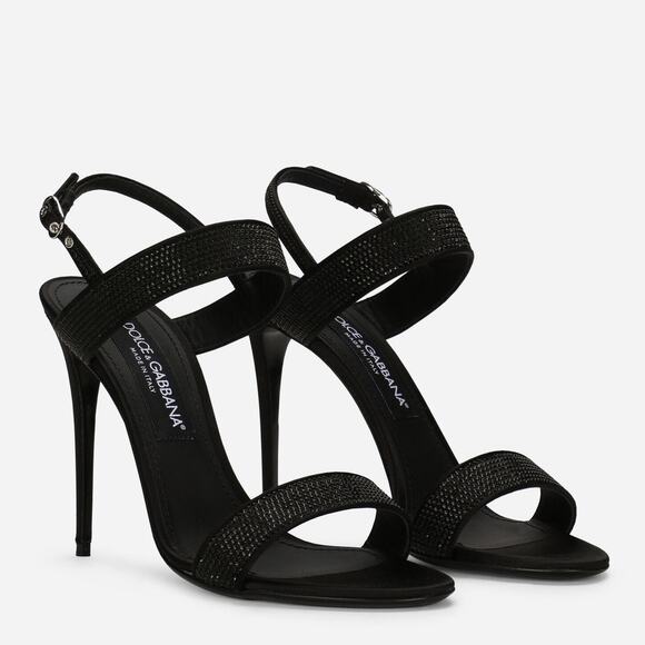 Dolce & Gabbana Keira Sandals Silk Leather Fusible Rhinestones Classy Gala US 8